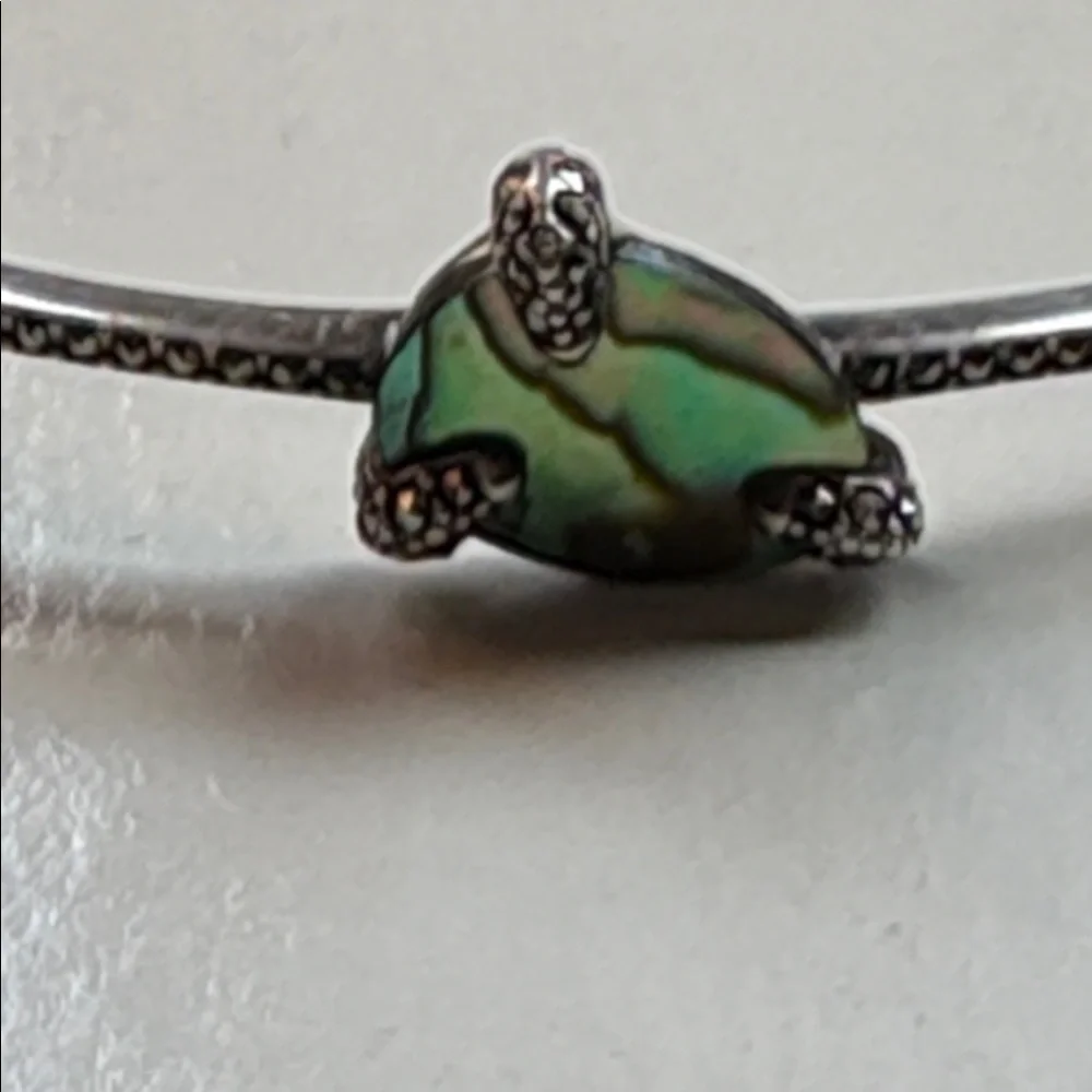 Unique Judith Jack Abalone and Marcasite Sterling Silver Bangle Bracelet